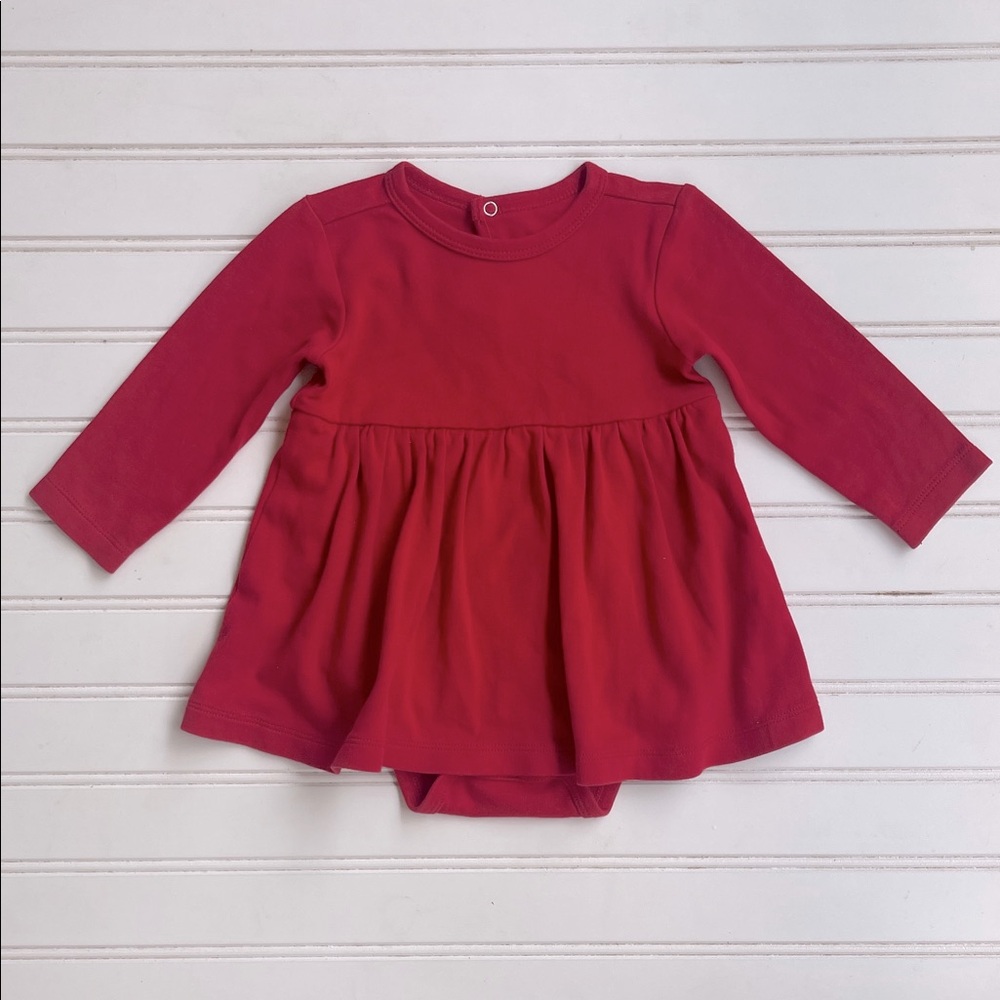 PRIMARY VGUC 100% Cotton Red Dress Twirl w/ Built-in Onesie